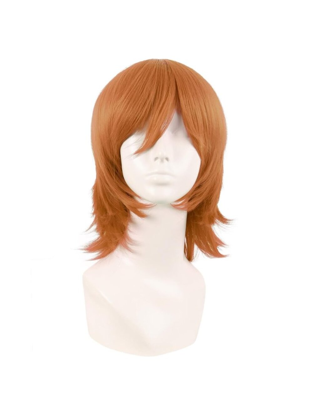 Women's Golden Orange 14 Inch Short Wolf Tail Side Synthetic Curly Wig Bangs